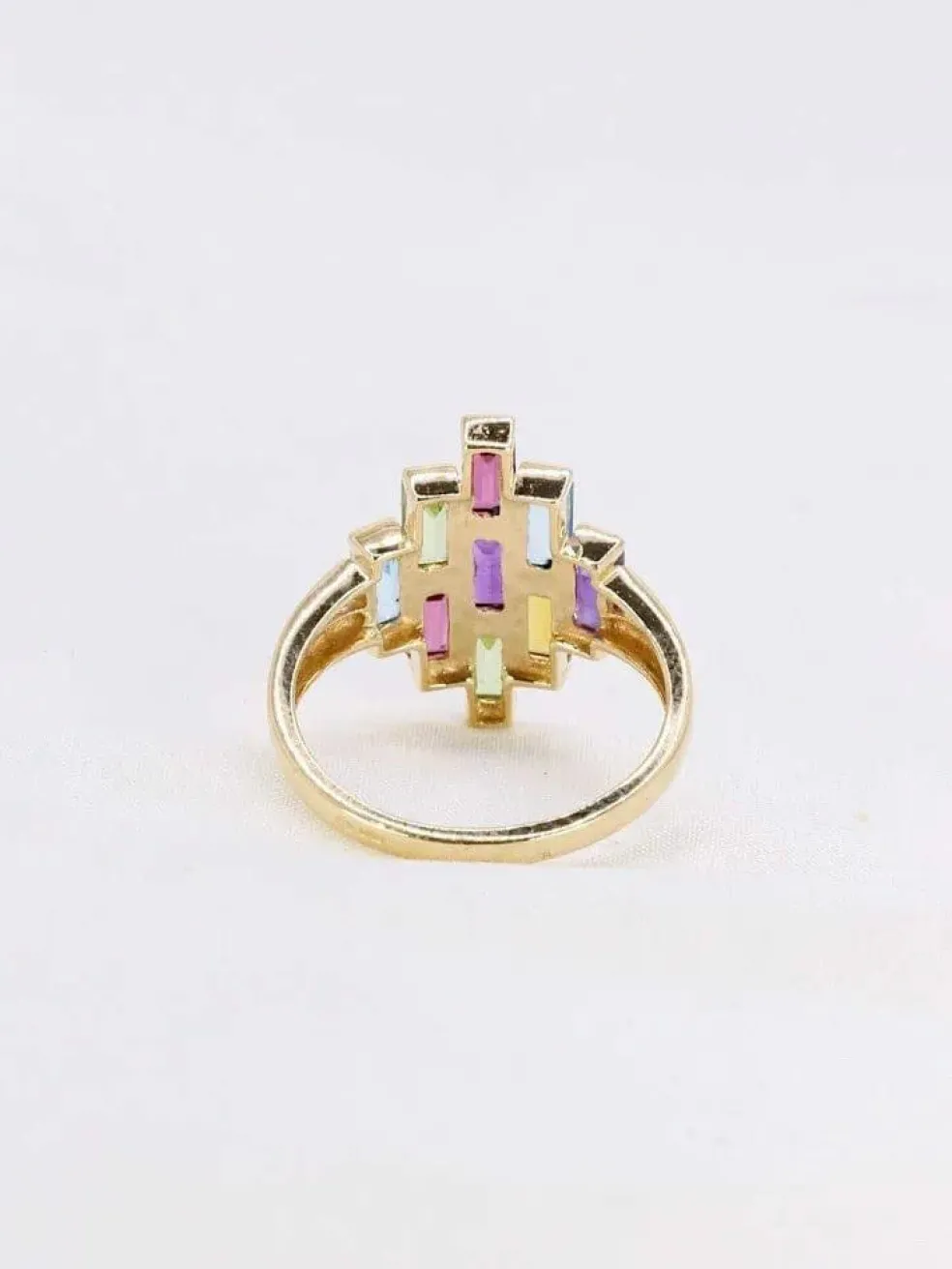 Bague géométrique or jaune améthyste topaze péridot citrine grenat