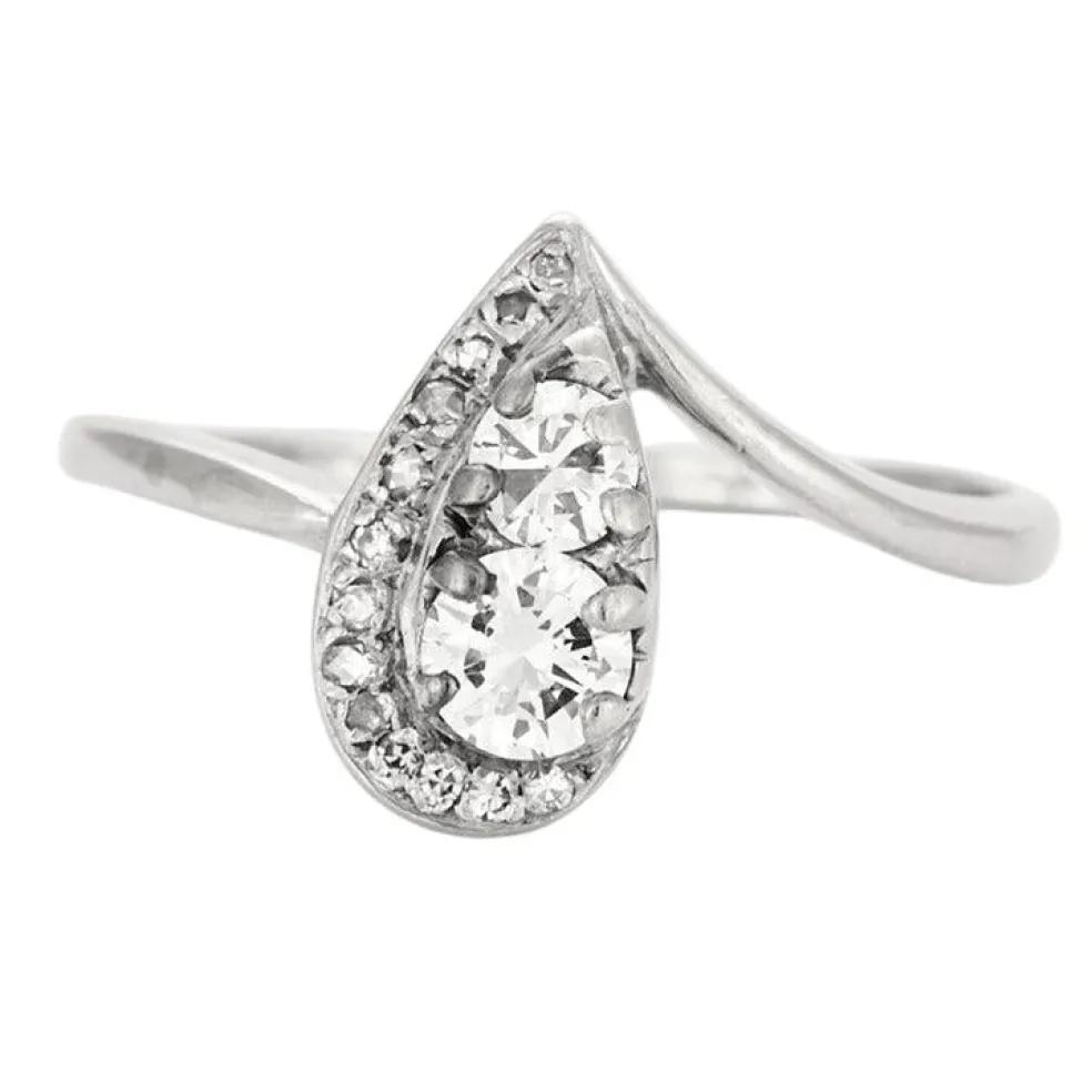 Bague goutte or gris et diamants
