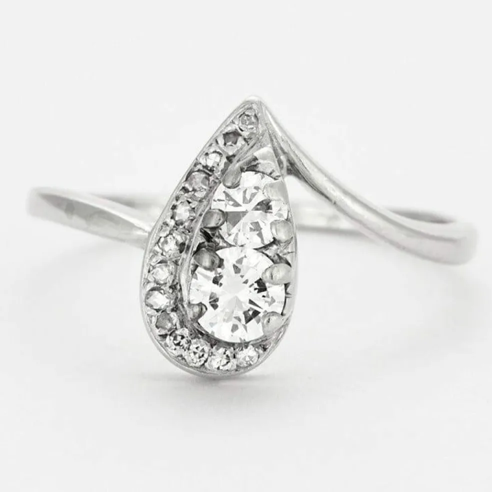 Bague goutte or gris et diamants