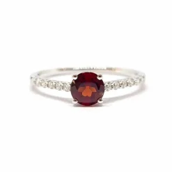 Bague grenat rond diamants or blanc