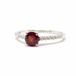 Bague grenat rond diamants or blanc