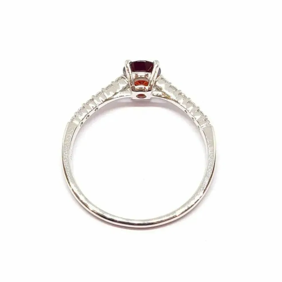Bague grenat rond diamants or blanc
