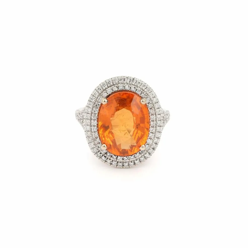 Bague Grenat Spessartite 8 Carats Diamants Or Gris