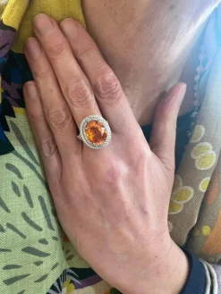 Bague Grenat Spessartite 8 Carats Diamants Or Gris