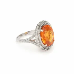 Bague Grenat Spessartite 8 Carats Diamants Or Gris