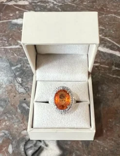 Bague Grenat Spessartite 8 Carats Diamants Or Gris