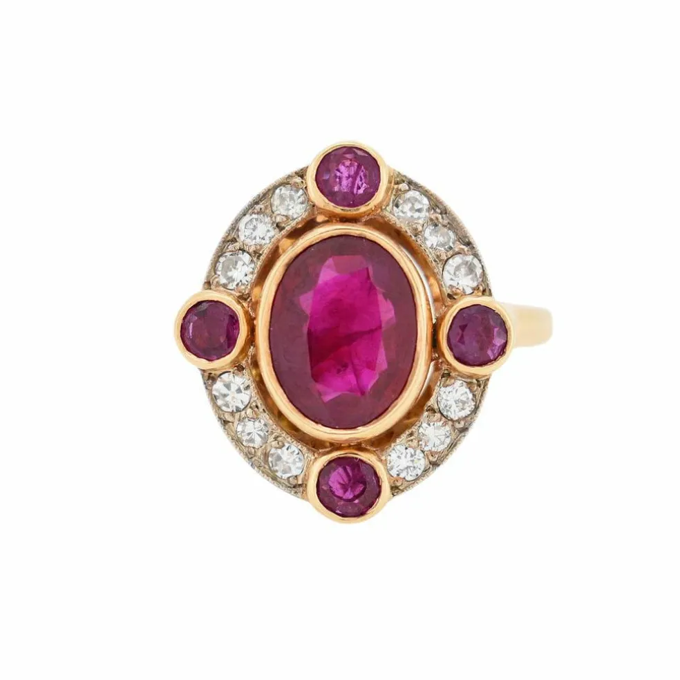 Bague Halo Rubis Birman Naturel et Diamants