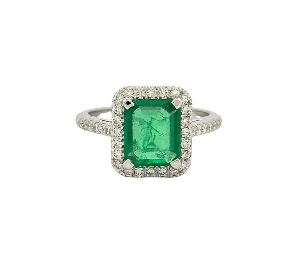 Bague haute joaillerie or blanc émeraude et diamants
