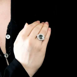 Bague hexagonale tourmaline diamants