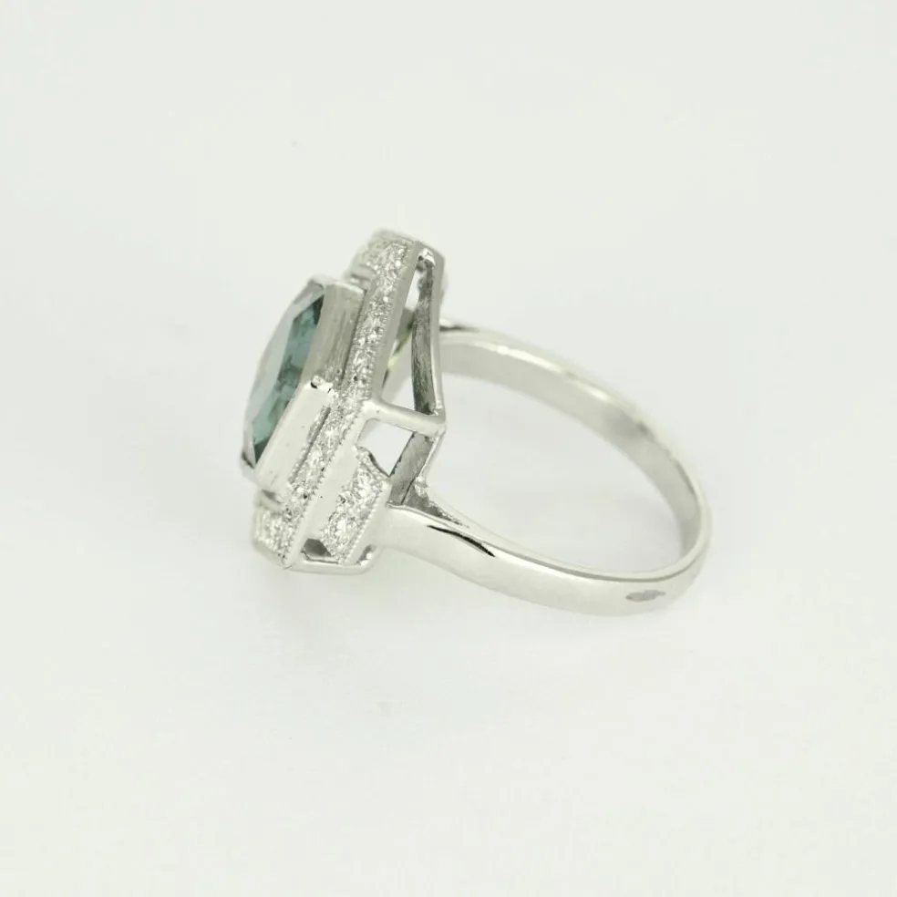 Bague hexagonale tourmaline diamants