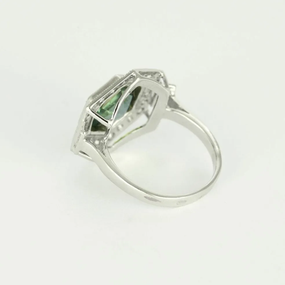 Bague hexagonale tourmaline diamants