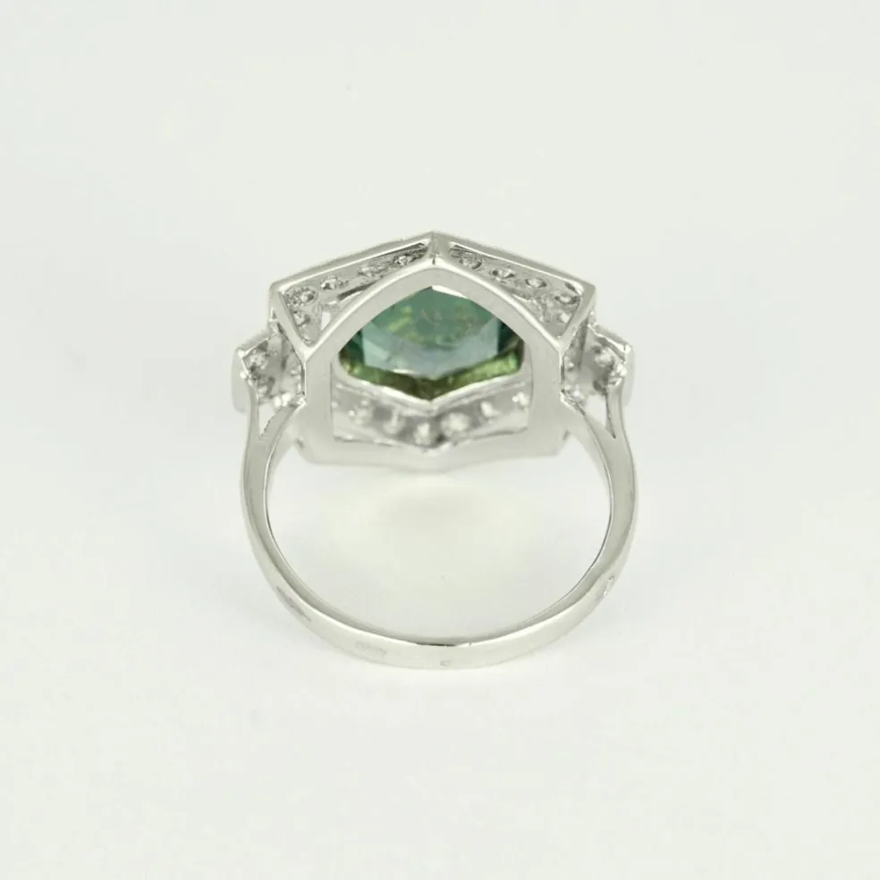 Bague hexagonale tourmaline diamants