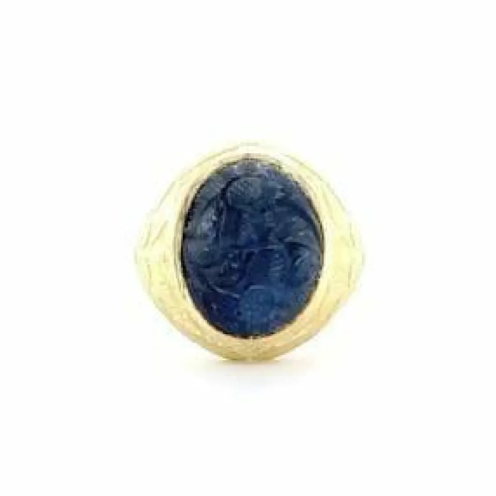 Bague homme Or Jaune avec Saphir Cabochon