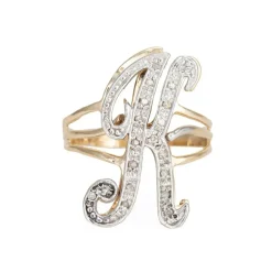 Bague initiale en diamant lettre K vintage en or jaune