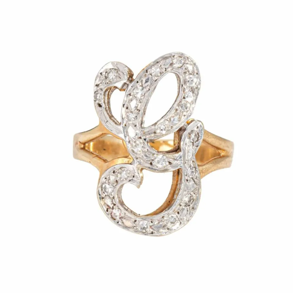 Bague initiale en or jaune avec diamant et lettre G