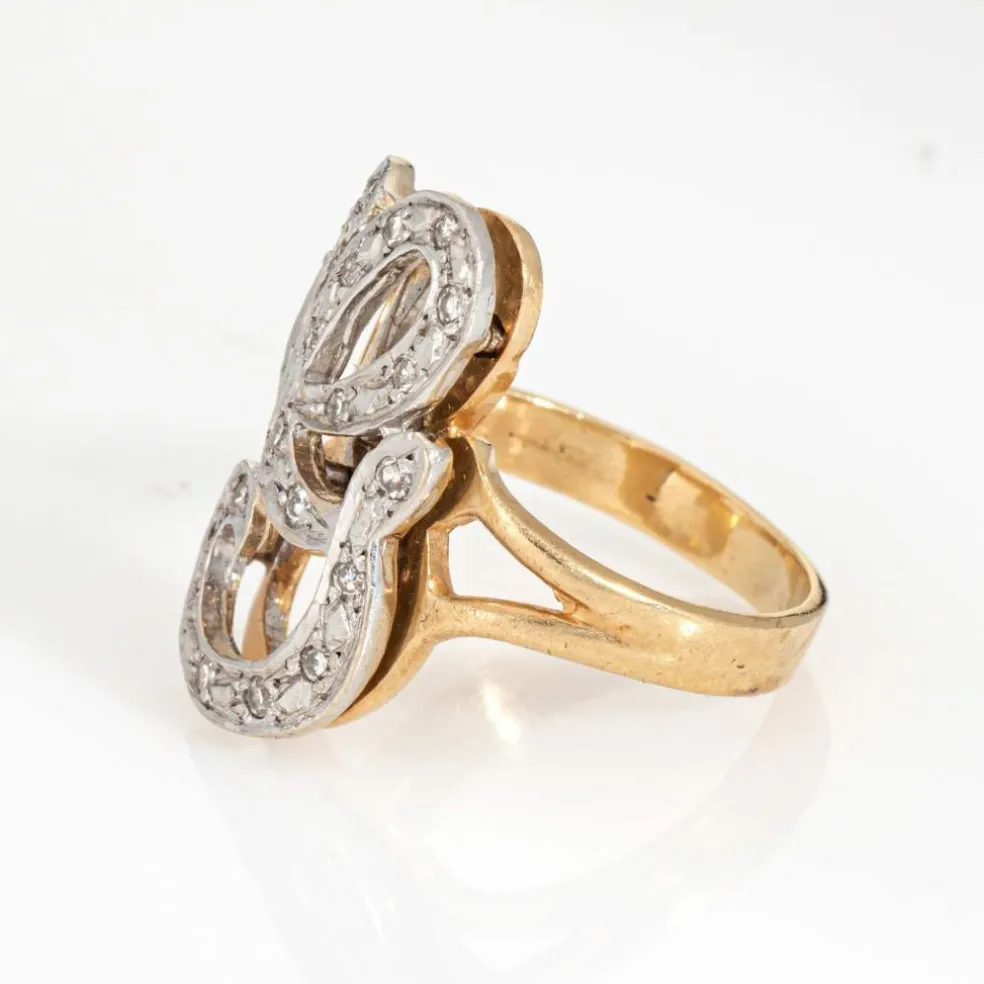 Bague initiale en or jaune avec diamant et lettre G