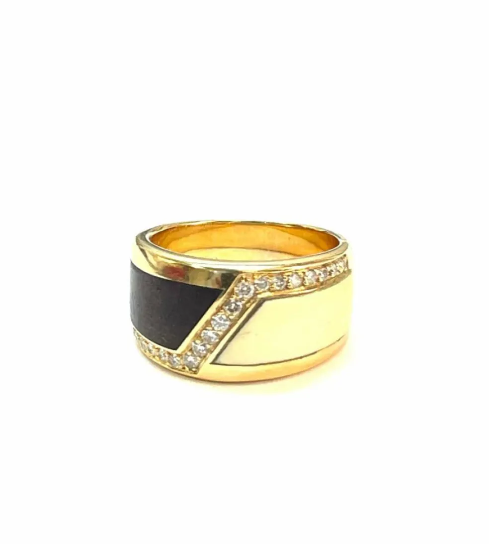 Bague Ivoire, Bois et Diamants