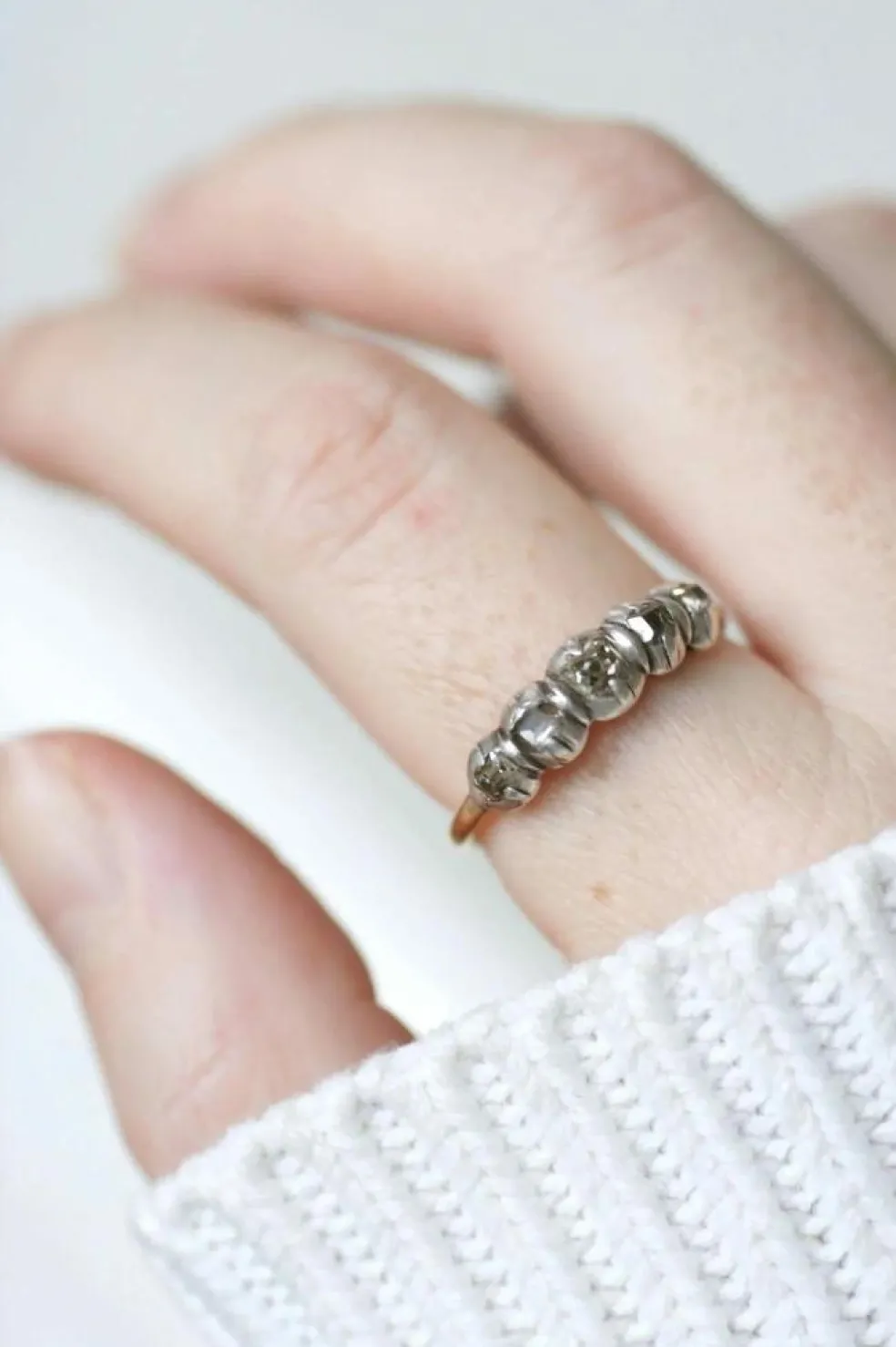 Bague jarretière diamants taillés en table