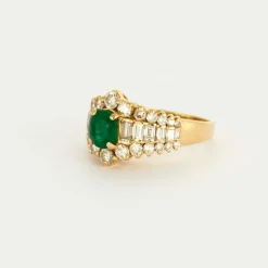 Bague Jarretière Emeraude Diamants