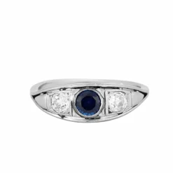 Bague Jarretière Platine Saphir de synthèse Diamants
