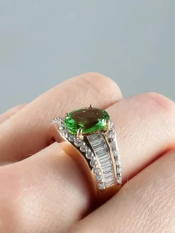 Bague Jarretière Tsavorite et Diamants