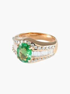 Bague Jarretière Tsavorite et Diamants