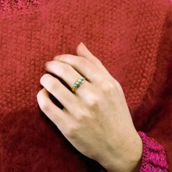 Bague jarretière turquoises en or rose
