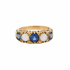 Bague Jarretière Vintage Or, Saphirs, Opales et Diamants