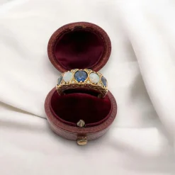 Bague Jarretière Vintage Or, Saphirs, Opales et Diamants