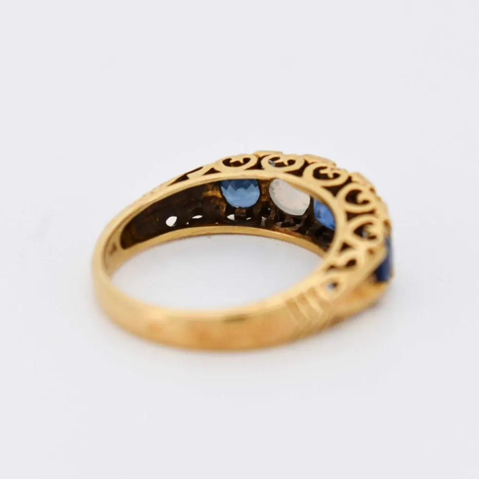 Bague Jarretière Vintage Or, Saphirs, Opales et Diamants