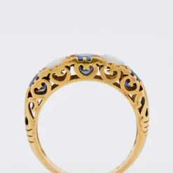 Bague Jarretière Vintage Or, Saphirs, Opales et Diamants