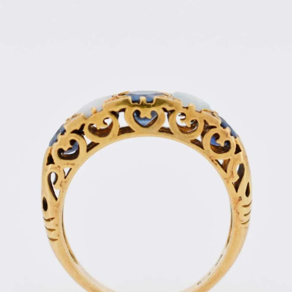 Bague Jarretière Vintage Or, Saphirs, Opales et Diamants