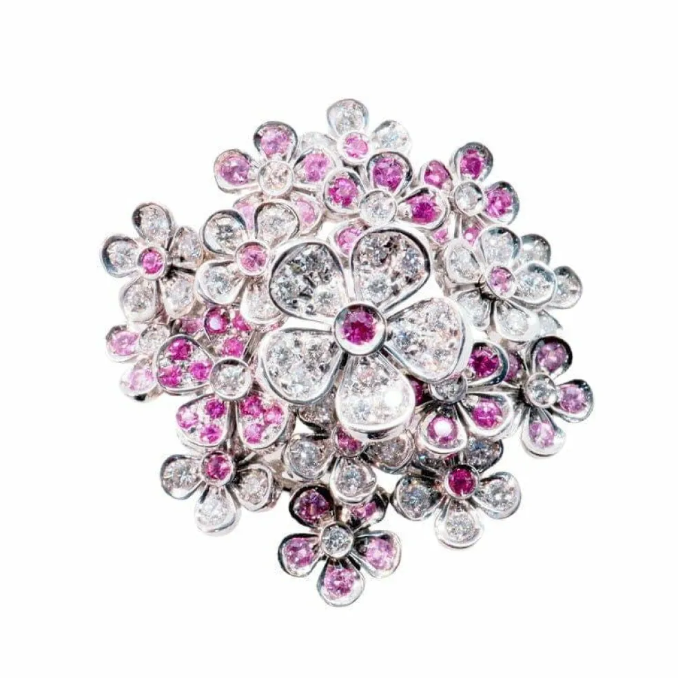 Bague joaillerie or blanc, diamants, saphirs roses