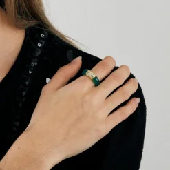 Bague jonc agate diamants