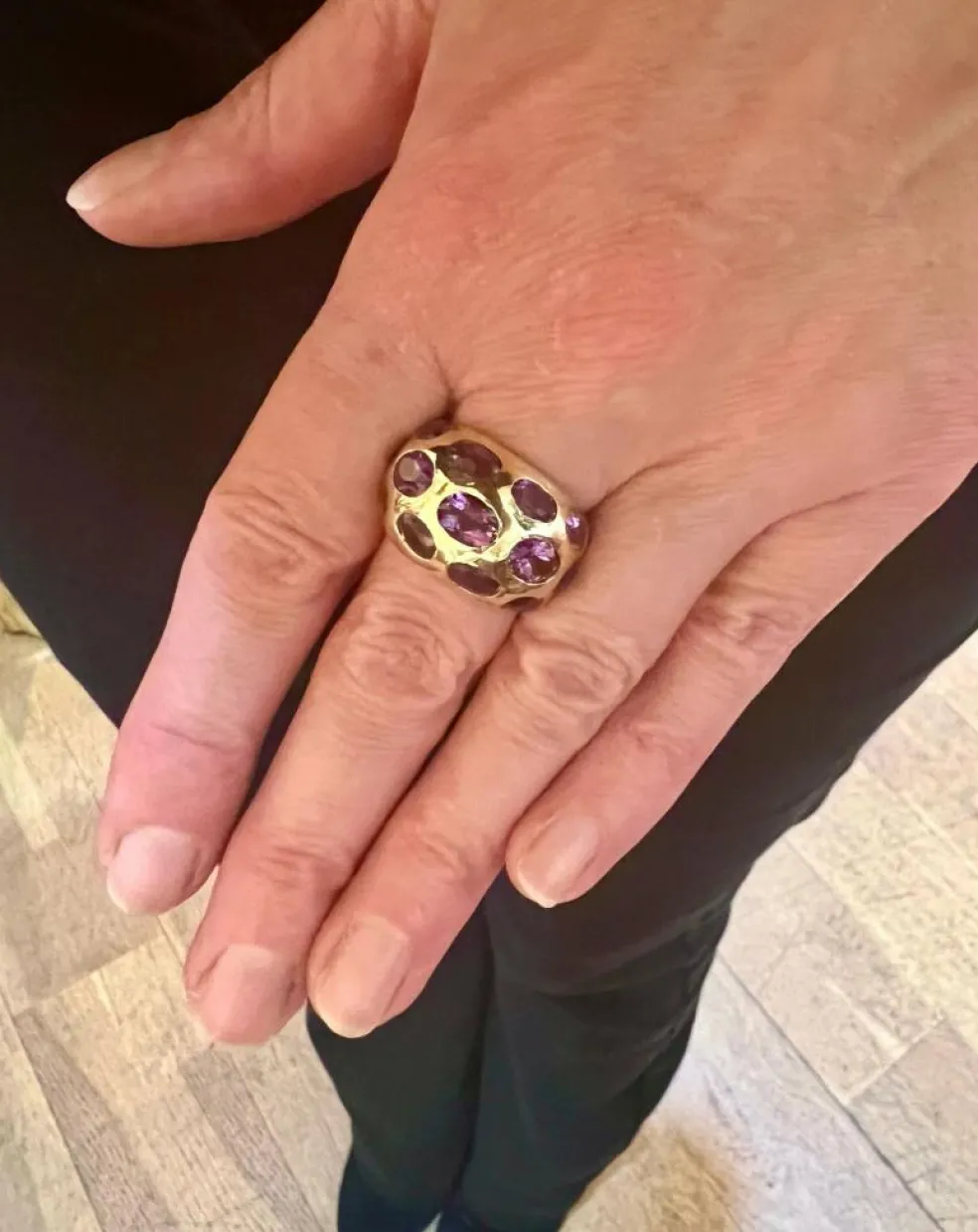 Bague Jonc Améthystes Or Jaune