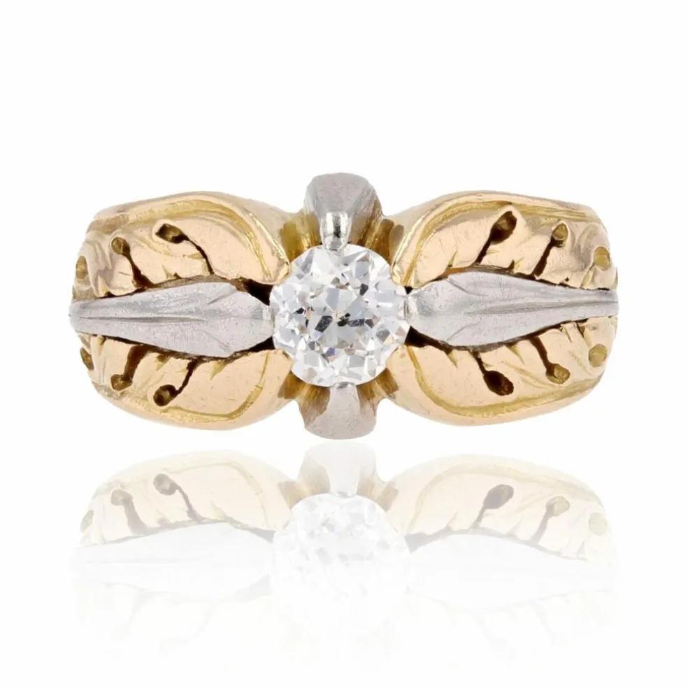 Bague jonc ancienne or et platine et diamant