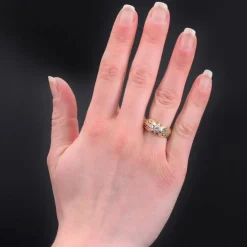 Bague jonc ancienne or et platine et diamant