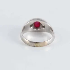 Bague Jonc anglais Rubis cabochon Diamants