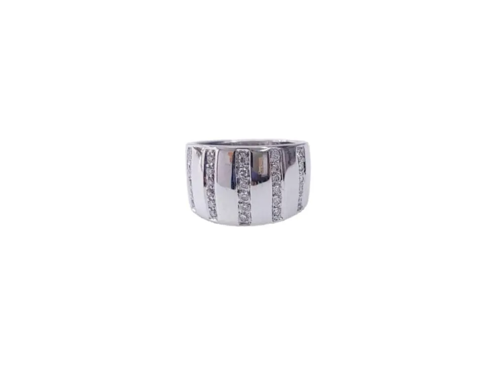 Bague jonc bandeau or blanc diamant
