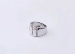 Bague jonc bandeau or blanc diamant