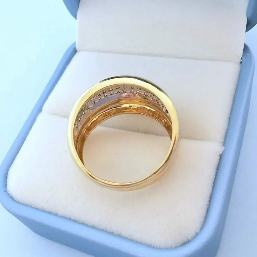 Bague Jonc bombé - Diamants - Or blanc et or jaune 18 K