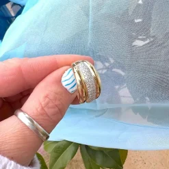 Bague Jonc bombé - Diamants - Or blanc et or jaune 18 K