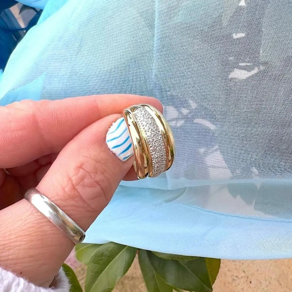 Bague Jonc bombé - Diamants - Or blanc et or jaune 18 K