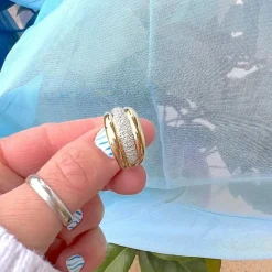 Bague Jonc bombé - Diamants - Or blanc et or jaune 18 K