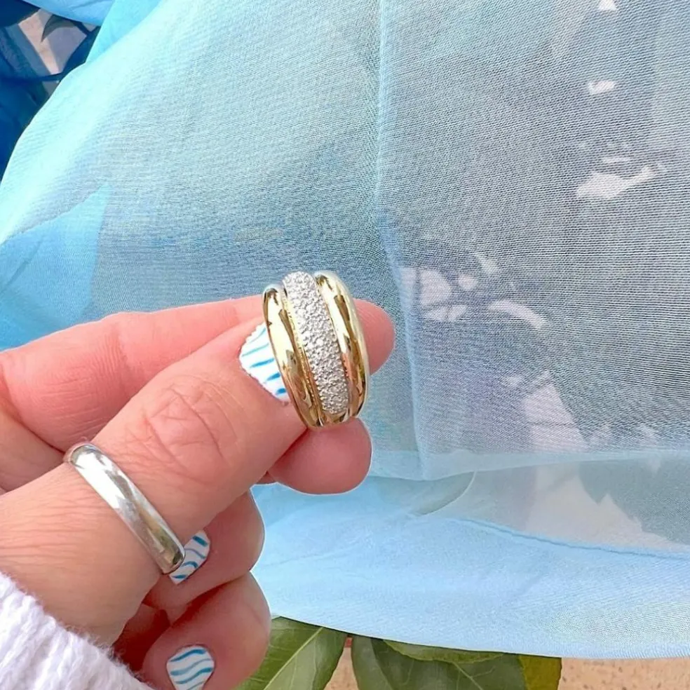 Bague Jonc bombé - Diamants - Or blanc et or jaune 18 K