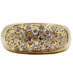 Bague jonc bombée or jaune 18k pavé 0,65 carats de diamants taille brillant