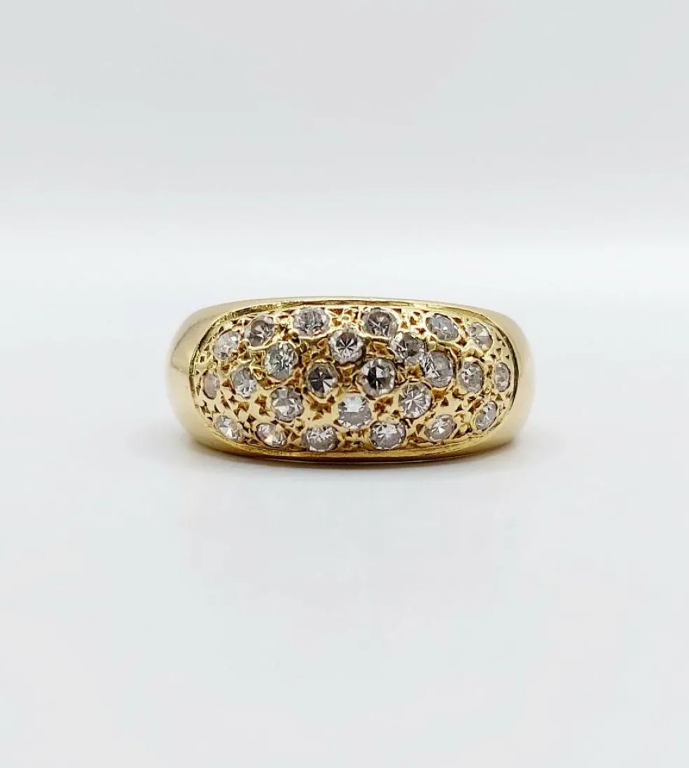 Bague jonc bombée or jaune 18k pavé 0,65 carats de diamants taille brillant