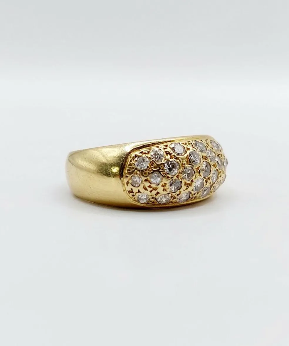 Bague jonc bombée or jaune 18k pavé 0,65 carats de diamants taille brillant