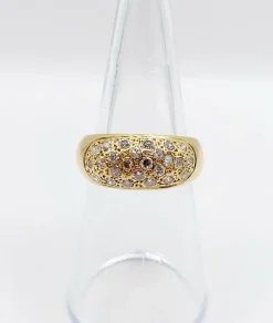 Bague jonc bombée or jaune 18k pavé 0,65 carats de diamants taille brillant