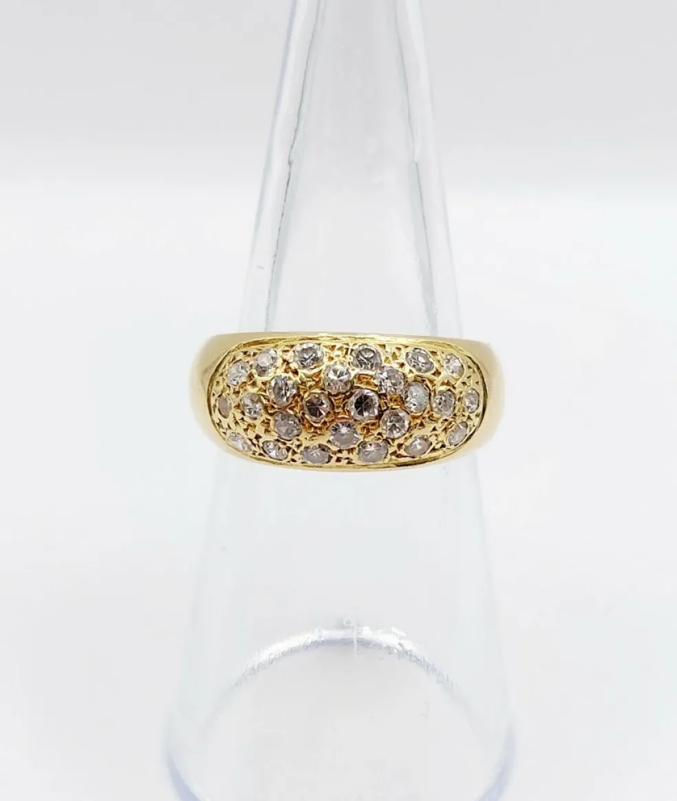 Bague jonc bombée or jaune 18k pavé 0,65 carats de diamants taille brillant